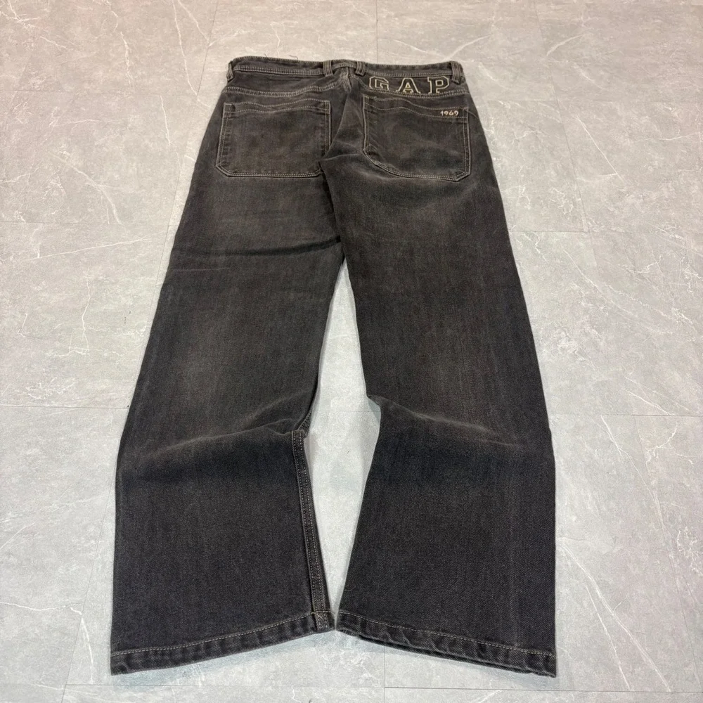 Gap 1969 Mens Straight Leg Jeans Faded Black Denim Size 30 Embroidered Logo